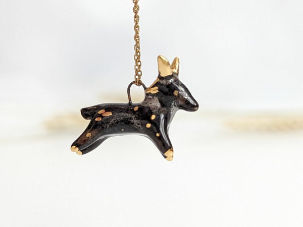 Black Phillip porcelain pendant with gold