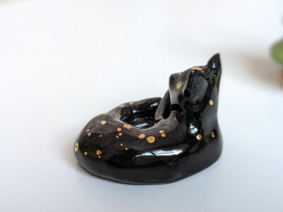 black cat void kitty porcelain figurine