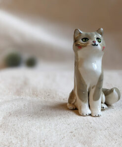porcelain cat figurine grey tabby longhair