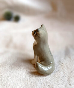 porcelain cat figurine grey tabby longhair