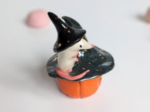 pumplin figurine and rat witch halloween porcelain