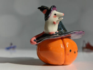 pumplin figurine and rat witch halloween porcelain