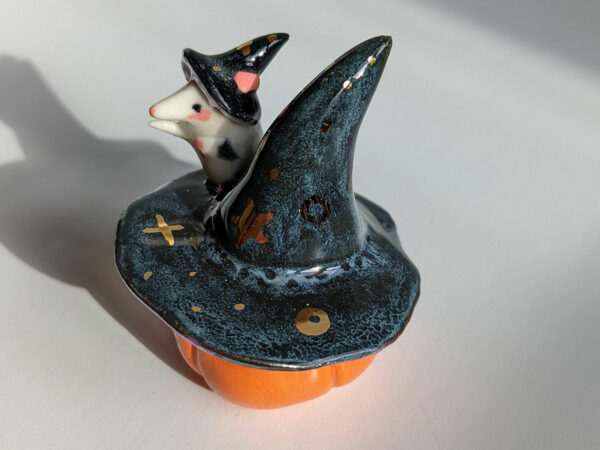 pumplin figurine and rat witch halloween porcelain