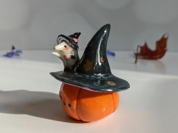 pumplin figurine and rat witch halloween porcelain