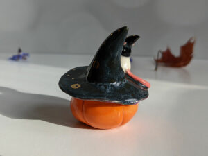 pumplin figurine and rat witch halloween porcelain