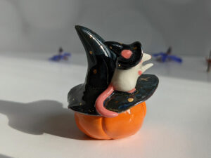 pumplin figurine and rat witch halloween porcelain