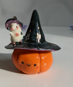 pumplin figurine and rat witch halloween porcelain