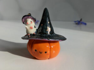 pumplin figurine and rat witch halloween porcelain