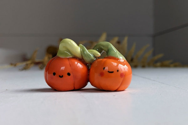 pumpkin couple porcelain figurine