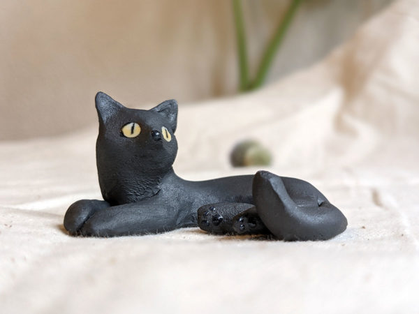 matte black cat void kitty porcelain figurine