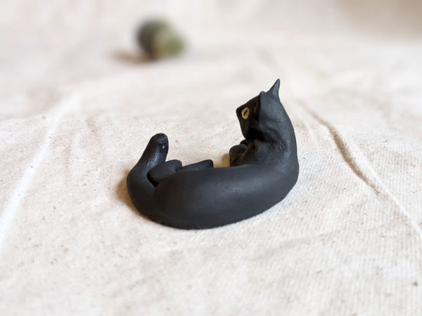 matte black cat void kitty porcelain figurine