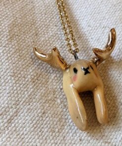lop bunny pendant with golden antlers