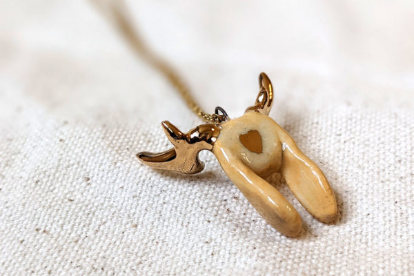 lop bunny pendant with golden antlers