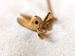 lop bunny pendant with golden antlers