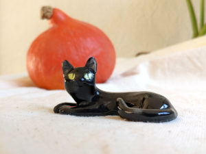 chat noir figurine porcelaine