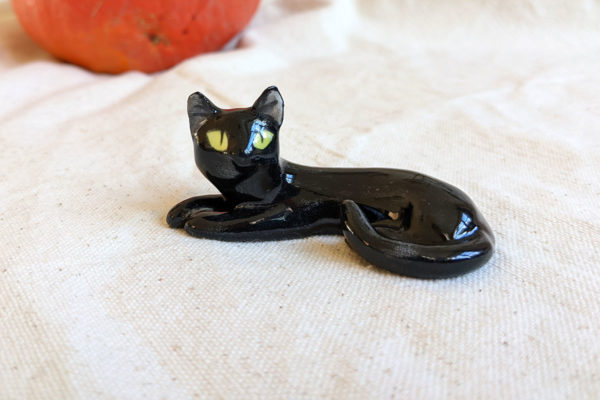 chat noir figurine porcelaine