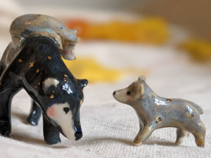 celestial bear family porcelain figurines