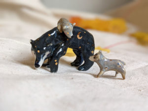 celestial bear family porcelain figurines