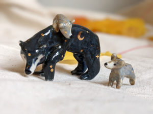 celestial bear family porcelain figurines