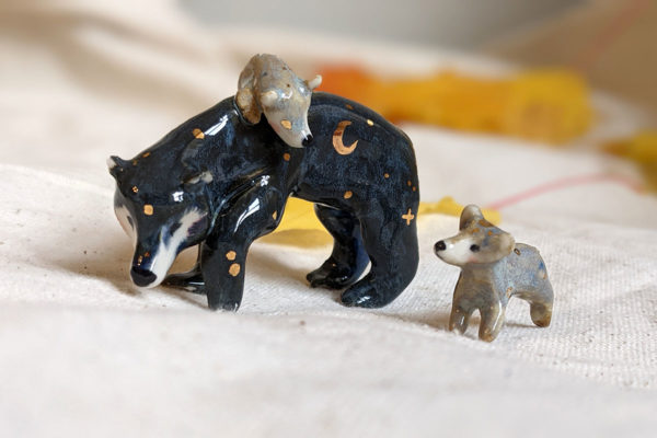 celestial bear family porcelain figurines