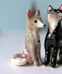 adorable fox couple porcelain figurine set