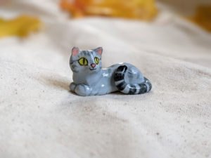 light grey tabby cat figurine porcelain