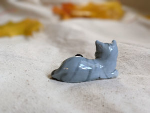 light grey tabby cat figurine porcelain