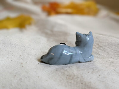 light grey tabby cat figurine porcelain