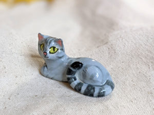 light grey tabby cat figurine porcelain