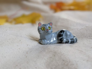 light grey tabby cat figurine porcelain