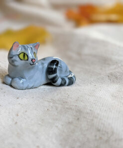 light grey tabby cat figurine porcelain