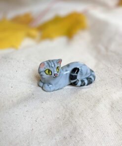 light grey tabby cat figurine porcelain