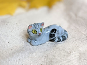 light grey tabby cat figurine porcelain