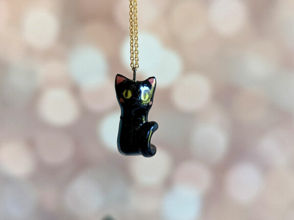 black cat porcelain pendant