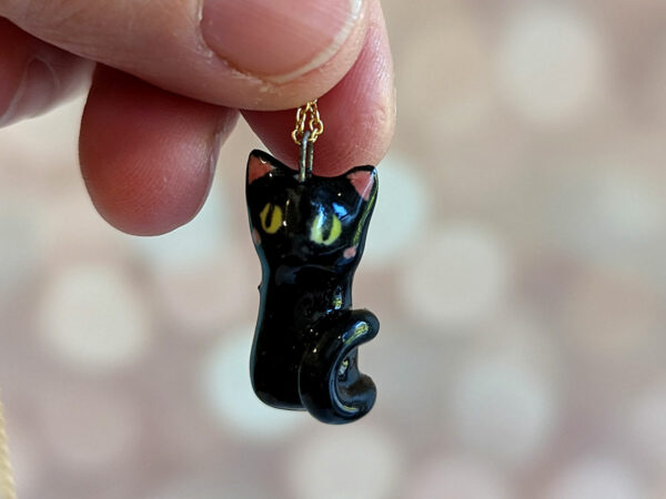 black cat porcelain pendant