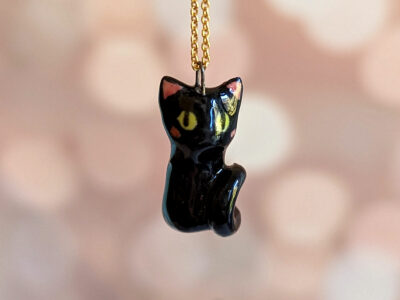 black cat porcelain pendant