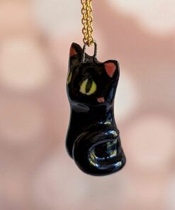black cat porcelain pendant