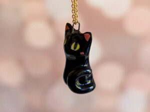black cat porcelain pendant