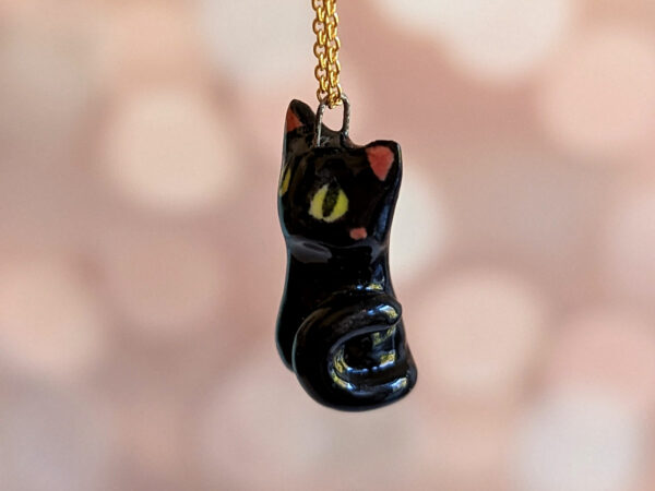 black cat porcelain pendant