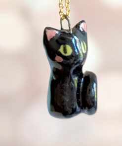 black cat porcelain pendant
