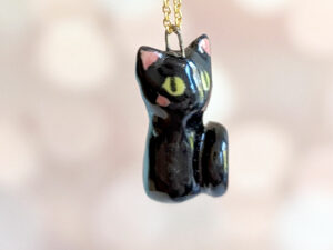 black cat porcelain pendant