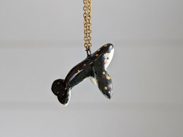 cute porcelain pendant humpback whale and gold