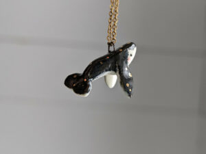 cute porcelain pendant humpback whale and gold