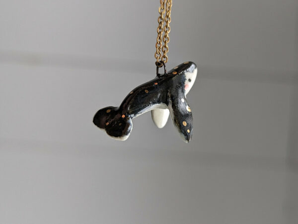 cute porcelain pendant humpback whale and gold