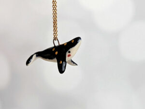 cute porcelain pendant humpback whale and gold