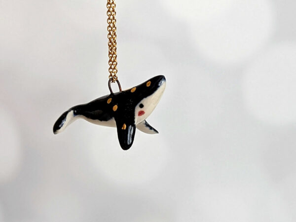 cute porcelain pendant humpback whale and gold