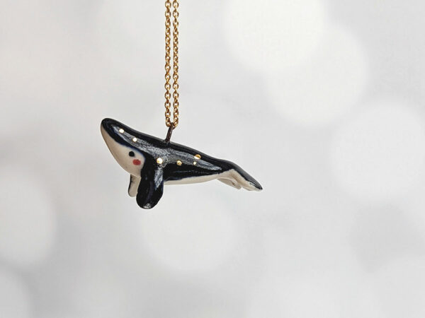 cute porcelain pendant humpback whale and gold