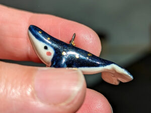 cute porcelain pendant humpback whale and gold