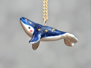 cute porcelain pendant humpback whale and gold
