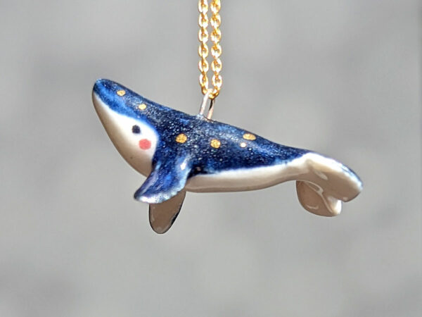 cute porcelain pendant humpback whale and gold
